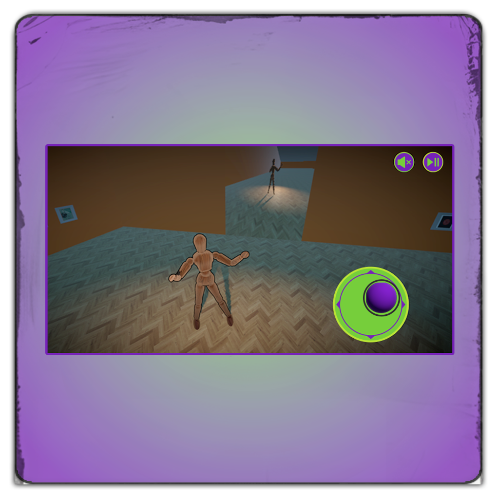 CyberDance virtual dancer, a wooden mannequin, doing a lateral step to the right