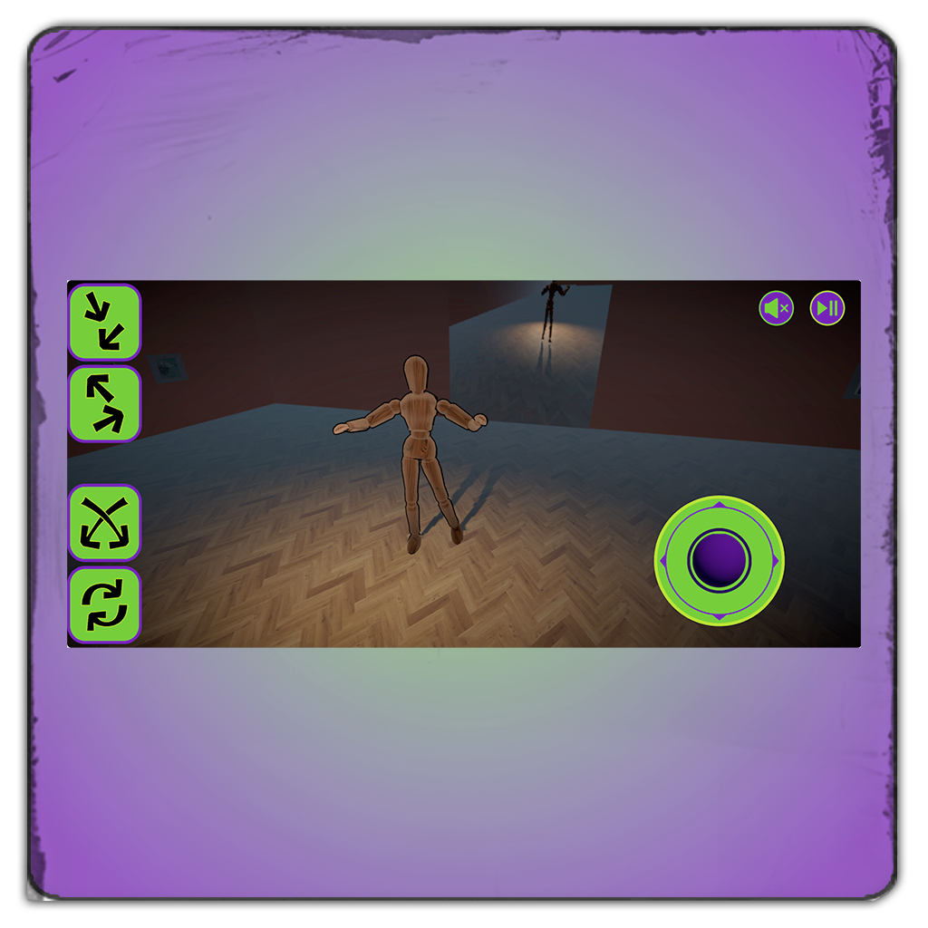 CyberDance virtual dancer, a wooden mannequin, doing a lateral step forward